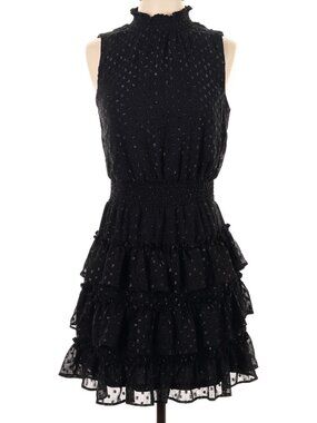 1. State Black Tiered Sparkle Dot Mini Dress Sz S